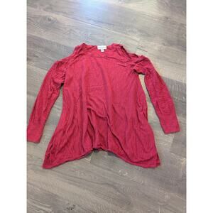Knox Rose Cold Shoulder Long Sleeve Top with Handkerchief Hem Deep Red Sz XL